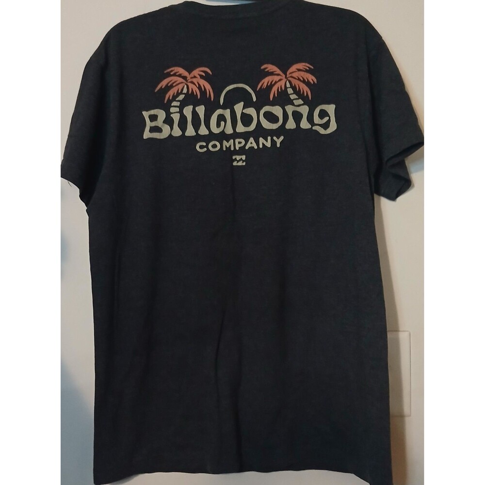 Billabong Palm Tree Graphic T Shirt Mens M Gray Surf Beach Double Sided Tee
